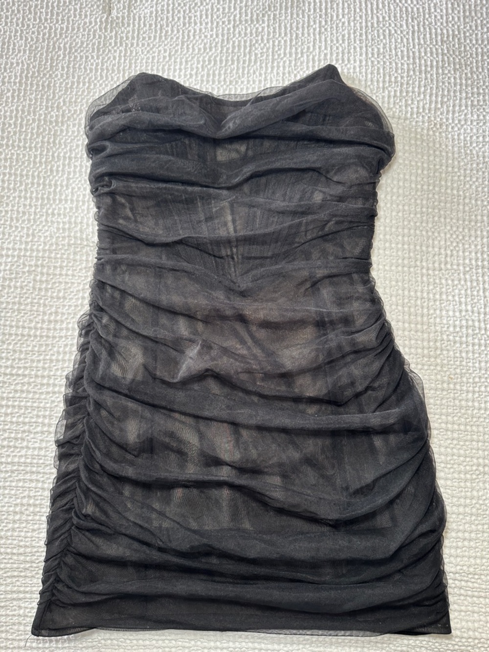 White Fox Boutique Black Strapless Ruched Mini Dress